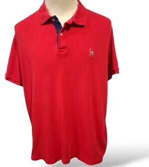 U.S. POLO ASSN SZ 2XL Shirt Short Sleeve Red Two Button Cotton Collared Logo